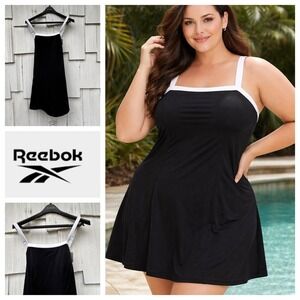Reebok Womens Plus Size 14 Black White Convertible Strap Swim Dress